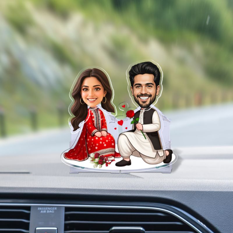 Personalized Couple Bobblehead Caricature Gift for Husband, Wife, Girlfriend, Boyfriend & Friends Solar Powered Moving Head Couple Gift for Birthday (Wedding Purpose Gift)